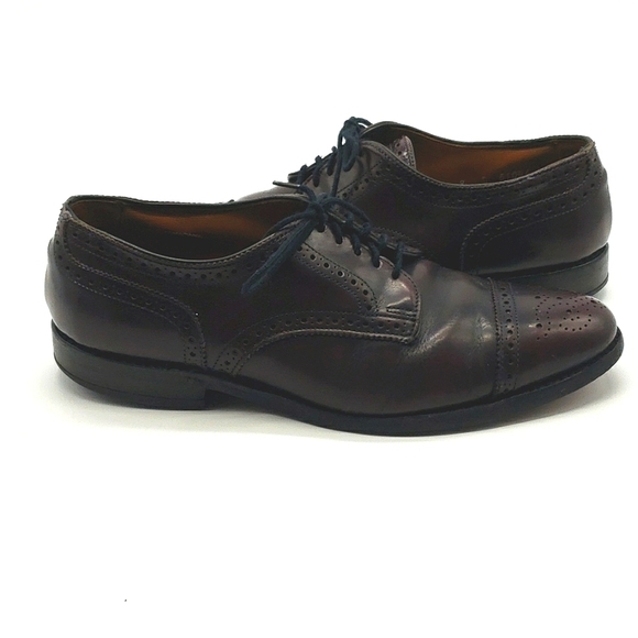𝅺allen Edmonds Sanford Men 8D burgundy dress shoes cap toe lace up oxford brogue - Picture 1 of 9